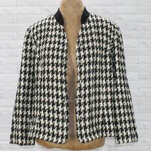 VINTAGE OLIVIA ROSE Jacket Blazer Houndstooth Black White Woven Classic 18M